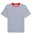 Polo Ralph Lauren T-shirt - Hvid/Navystribet m. Rd