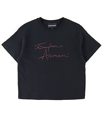 Emporio Armani T-Shirt - Sort m. Pink/Similisten