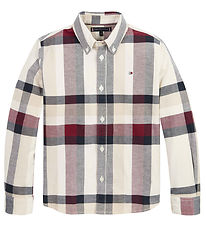 Tommy Hilfiger Skjorte - Global Stripe Check Shirt - Rd/Hvid
