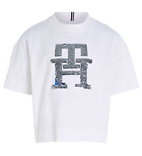 Tommy Hilfiger T-shirt - Monogram Sequins - White m. Palietter