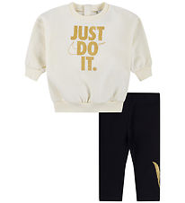 Nike St - Leggings/Sweatshirt - Sort/Off White m. Guld