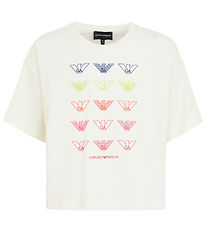 Emporio Armani T-shirt - Cropped - Hvid m. Logoer