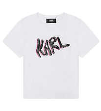 Karl Lagerfeld T-shirt - Hvid m. Sort/Pink/Pailletter