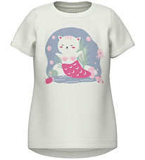 Name It T-shirt - NmfVix - Bright White/Mermaid Cat