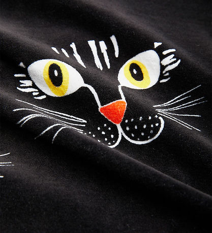 Mini Rodini Bluse - Velour - Cat Face - Sort