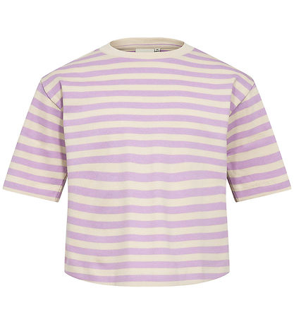 Sofie Schnoor Girls T-shirt - Rib - Light Lavender/Cremestribet