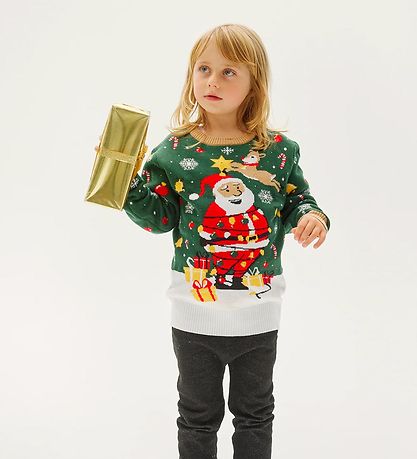 Jule-Sweaters Bluse m. Lys - Santa Christmas Star - Mrkegrn
