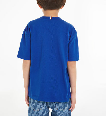 Tommy Hilfiger T-shirt - Mesh Varsity - Ultra Blue m. Hvid