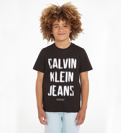 Calvin Klein T-shirt - Pixel Logo Relaxed - Sort m. Hvid