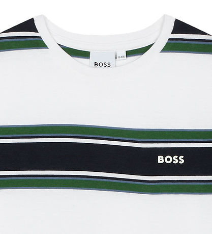BOSS T-shirt - Hvid/Navystribet m. Grn