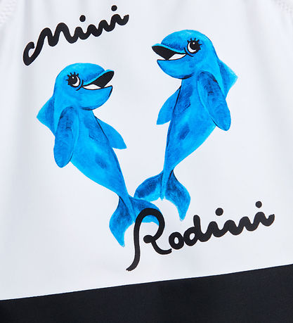 Mini Rodini Badedragt - Dolphins Sp Frill - Hvid/Sort