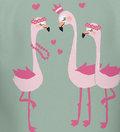 Name It T-shirt - NmfVix - Silt Green m. Flamingoer