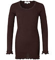 Rosemunde Bluse - Silke/Bomuld - Rib - Dark Espresso m. Blonder