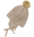 Huttelihut Hue m. Øreflapper - Strik - Uld - Cobblestone m. Kvas
