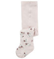 Name It Strømpebukser - Uld/Bomuld - NbfWak - Lilac Ash m. Bloms
