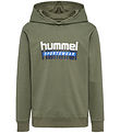 Hummel Hættetrøje - hmlTukas - Dusty Olive m. Print