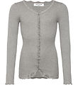 Rosemunde Cardigan - Rib - Balta - Gråmeleret m. Blonder