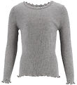 Rosemunde Bluse - Rib - Balta - Gråmeleret m. Blonder
