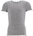 Rosemunde T-shirt - Rib - Balta - Gråmeleret m. Blonder