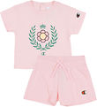Champion Sæt - T-shirt/Shorts - Pink m. Blomst