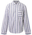 Hound Skjorte - Linen Blend - Deep Blue/Hvid