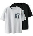 Name It - T-shirt - NkmValix - 2-Pak - Light Grey Melange/Black