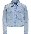 Kids Only Denimjakke - KogCassie - Light Blue Denim/Flower Embro