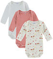 Petit Bateau Bodyer l/æ - 3-pak - Off White/Rød