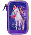 Unicorn Academy Penalhus m. Indhold - Dobbelt - Lilla/Glitter