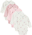 Petit Bateau Slå-om Body l/æ - 5-pak - Hvid/Rosa