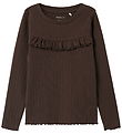Name It Bluse - Rib - NmfLalla - Seal Brown m. Hulmønster