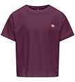 Kids Only T-shirt -KogMaiken - Mauve Wine/Heart Emb/Sea Pink