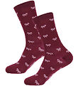 Fuzzies Strømper - 2-Pak - Burgundy m. Lyserøde Sløjfer