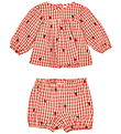 Flöss Sæt - Kjole/Bloomers - Berry Gingham m. Tern