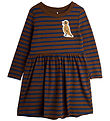 Mini Rodini Kjole - Stripe Bird Patch - Brun/Blå