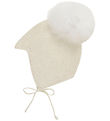 Huttelihut Babyhjelm m. Kvast - Alpakauld - Strik - Off-white 