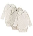 Petit Bateau Slå-om Bodyer l/æ - 3-pak - Hvid/Gråmeleret m. Stje