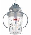 Nuby Drikkekop m. Håndtag og Sugerør - 240ml - Grå m. Print