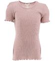 Minimalisma T-shirt - Silke/Bomuld - Blomst - Dusty Rose