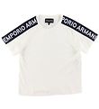 Emporio Armani T-shirt - Hvid/Navy m. Logostribe