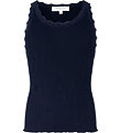 Rosemunde Top - Silke/Bomuld - Rib - Navy m. Blonder