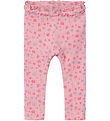 Name It Leggings - Rib - NbfOlea - Candy Pink m. Blomster