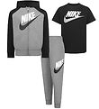 Nike Sweatsæt/T-shirt - Carbon Heather/Sort m. Logo