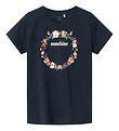 Name It T-shirt - NkfNoster - Dark Sapphire m. Blomsterkrans