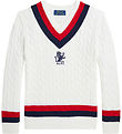 Polo Ralph Lauren Bluse - Strik - Deckwash White m. Navy/Rd