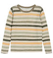 Hust and Claire Bluse - Uld/Bambus - Abba-HC - Khaki m. striber