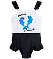 Mini Rodini Badedragt - Dolphins Sp Frill - Hvid/Sort