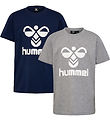 Hummel T-shirt - hmlTres - 2-pak - Black Iris/Grey Melange