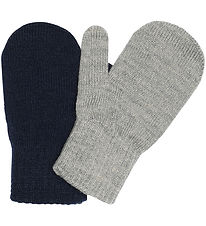Melton Luffer - 2-pak - Light Grey Melange/Blå