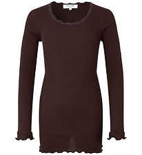 Rosemunde Bluse - Silke/Bomuld - Rib - Dark Espresso m. Blonder